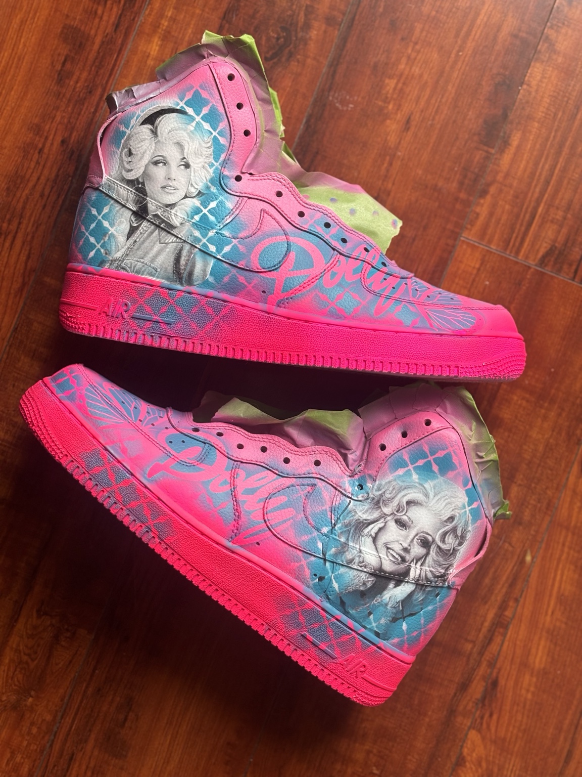 Custom pink and blue portrait sneakers