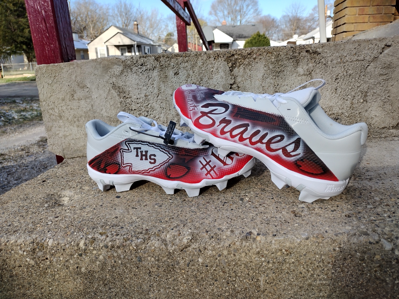 Red and white custom cleats