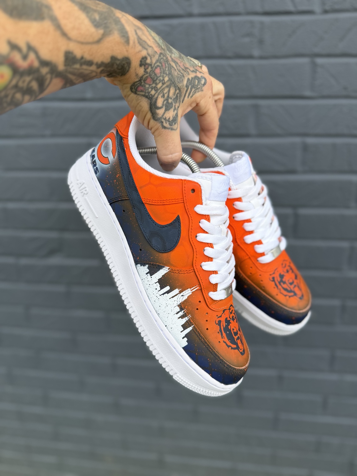 Orange and navy Chicago Bears custom sneakers