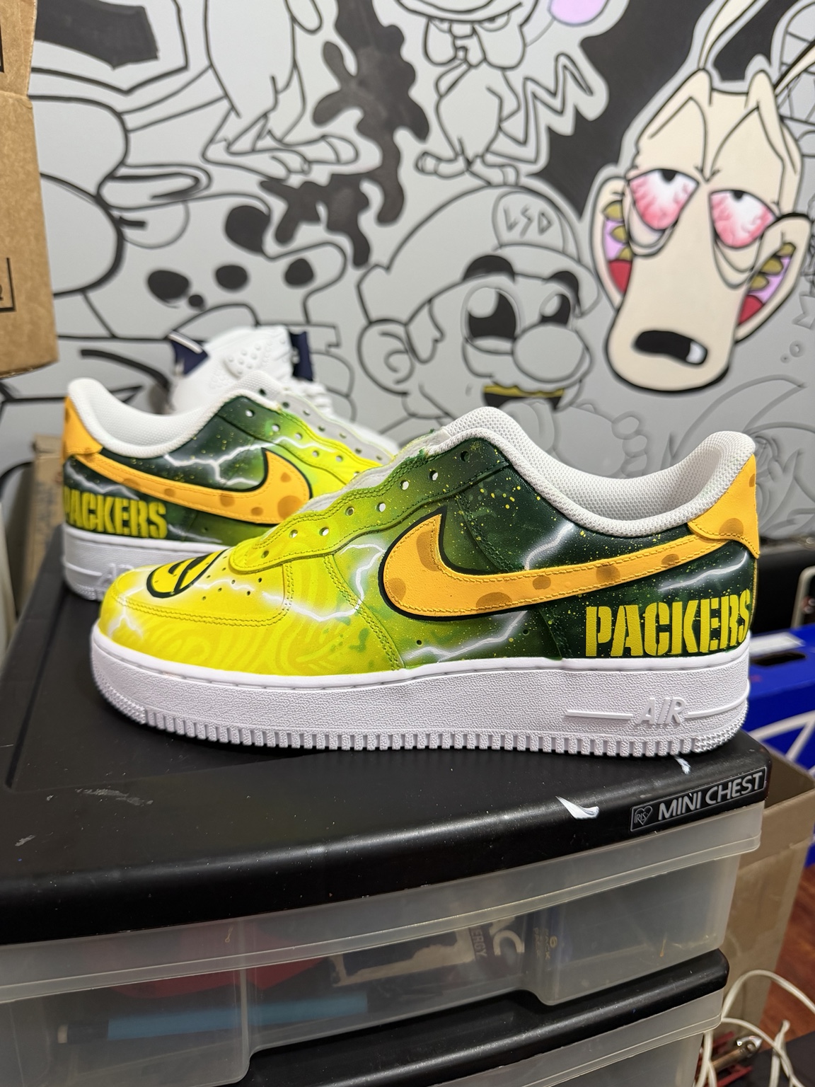 Green and gold Packers themed custom sneakers
